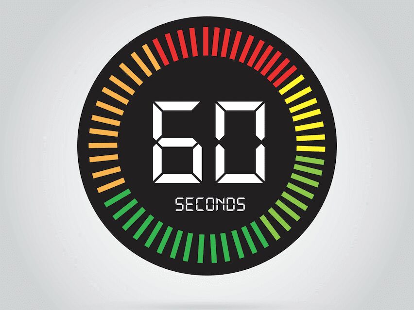 A digital timer showing the time of 6 0 seconds.